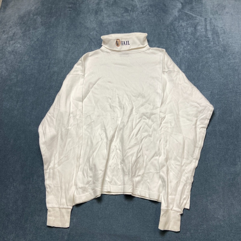 Medalist Blouse Top Womens XL Ivory Vail Logo Cotton Knit Turtleneck Long Sleeve